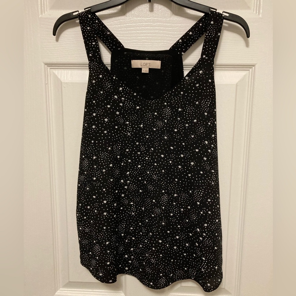 •Loft Black Star V-Neck Sleeveless Tank Top XS Blouse #C